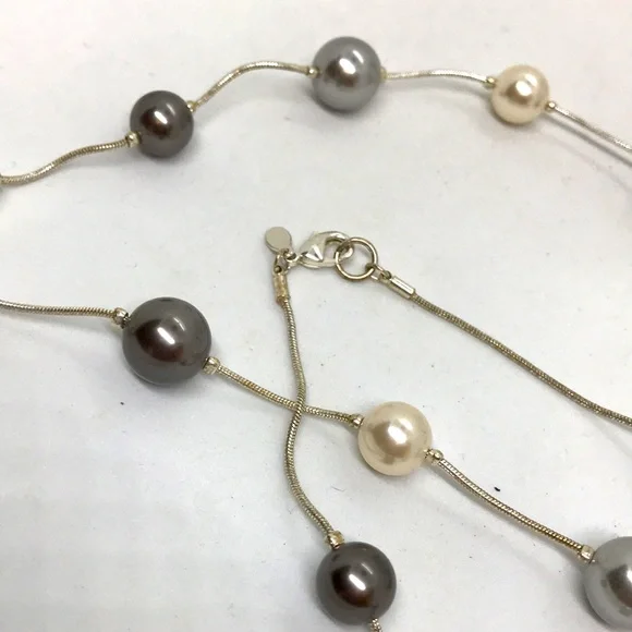 Long Fashion Necklace with Large Faux Pearl Beads, 36” Length - Picture 3 of 3